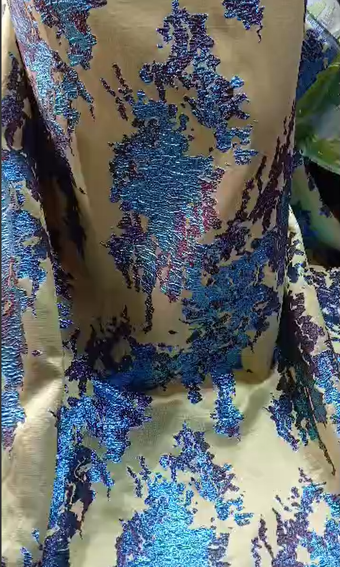 Blue and Gold Brocade Fabric