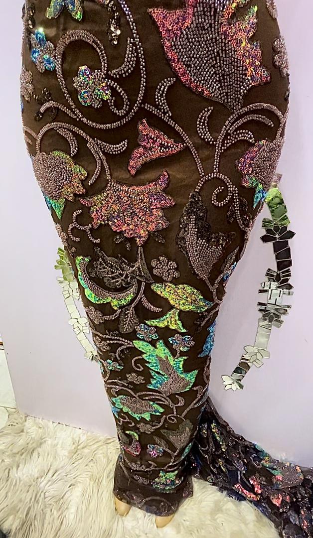 Brown Floral Beaded Lace - 5 Yards