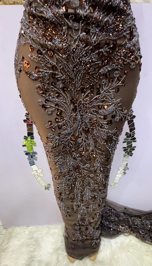 Brown Multi Floral Beaded Lace - 5 Yards