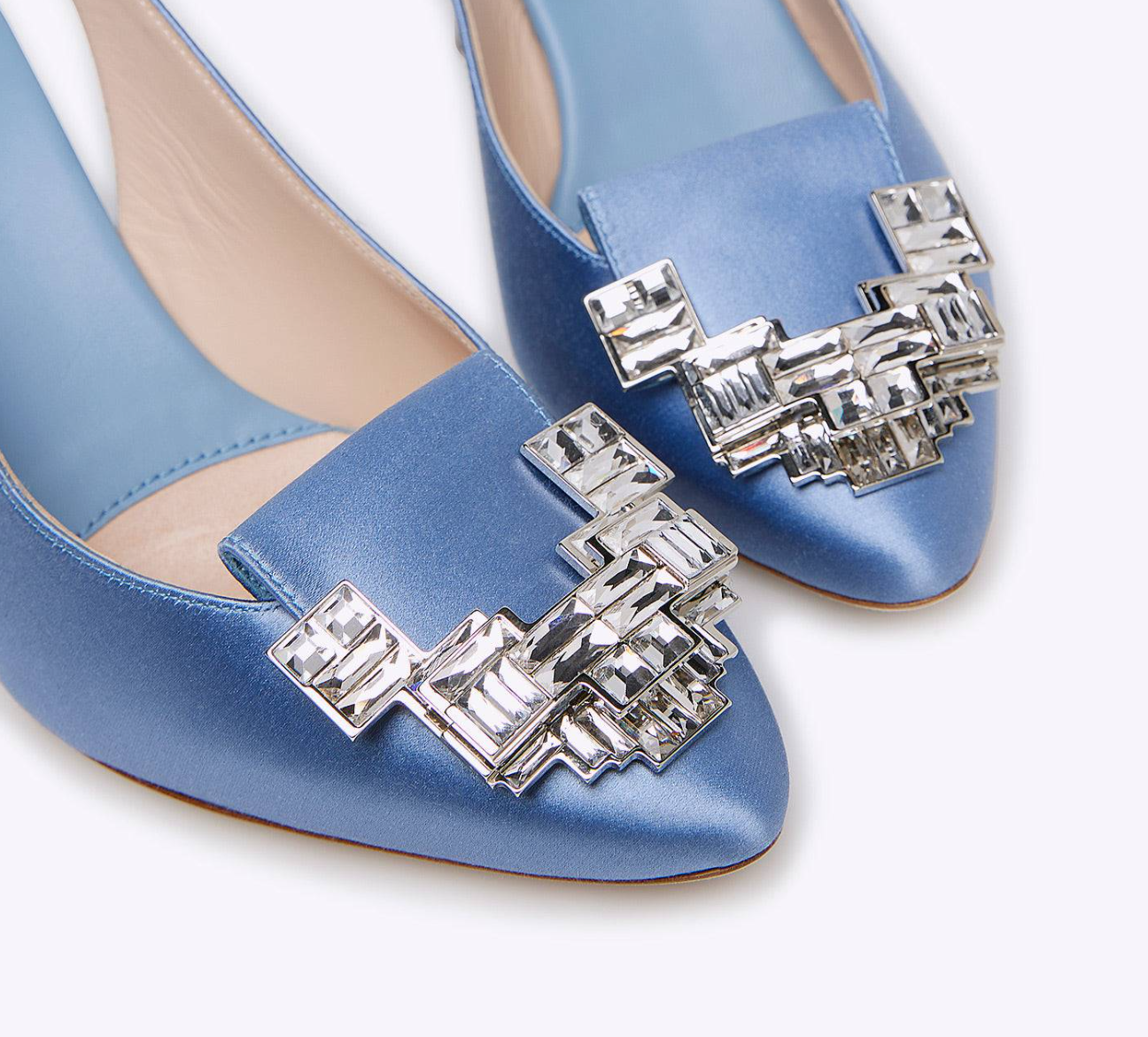Rodo Blue Satin Slingback with Jeweled Buckle