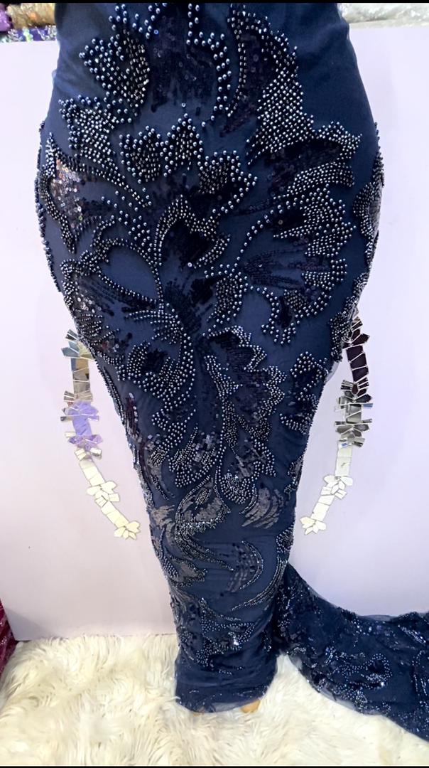 Navy Beaded Lace - 5 Yards