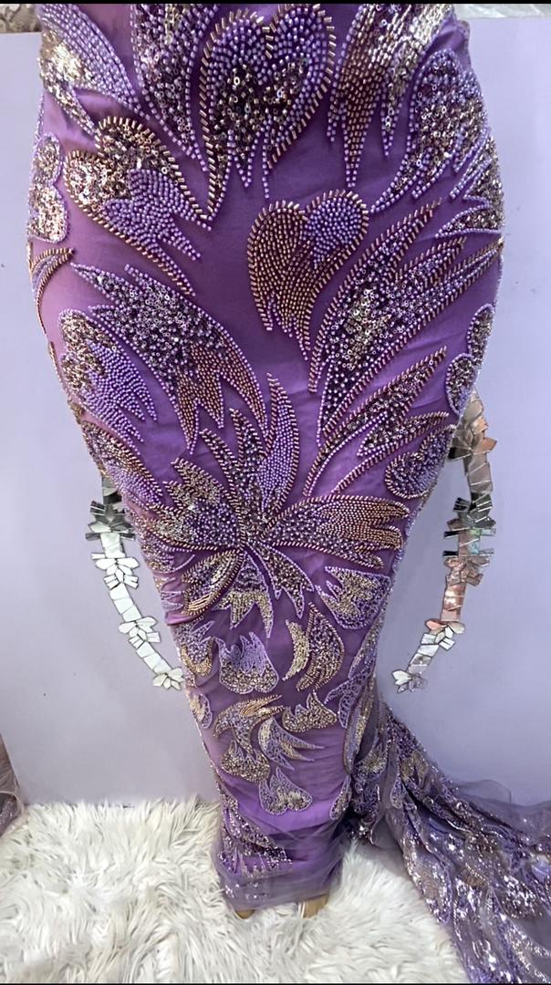 Purple & Gold Beaded Lace - 5 Yards