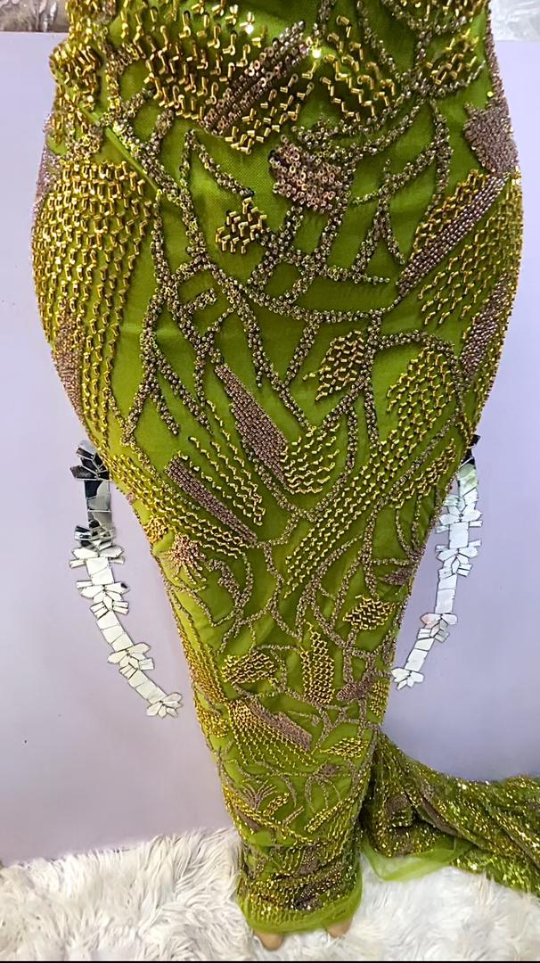 Green Beaded Lace - 5 Yards