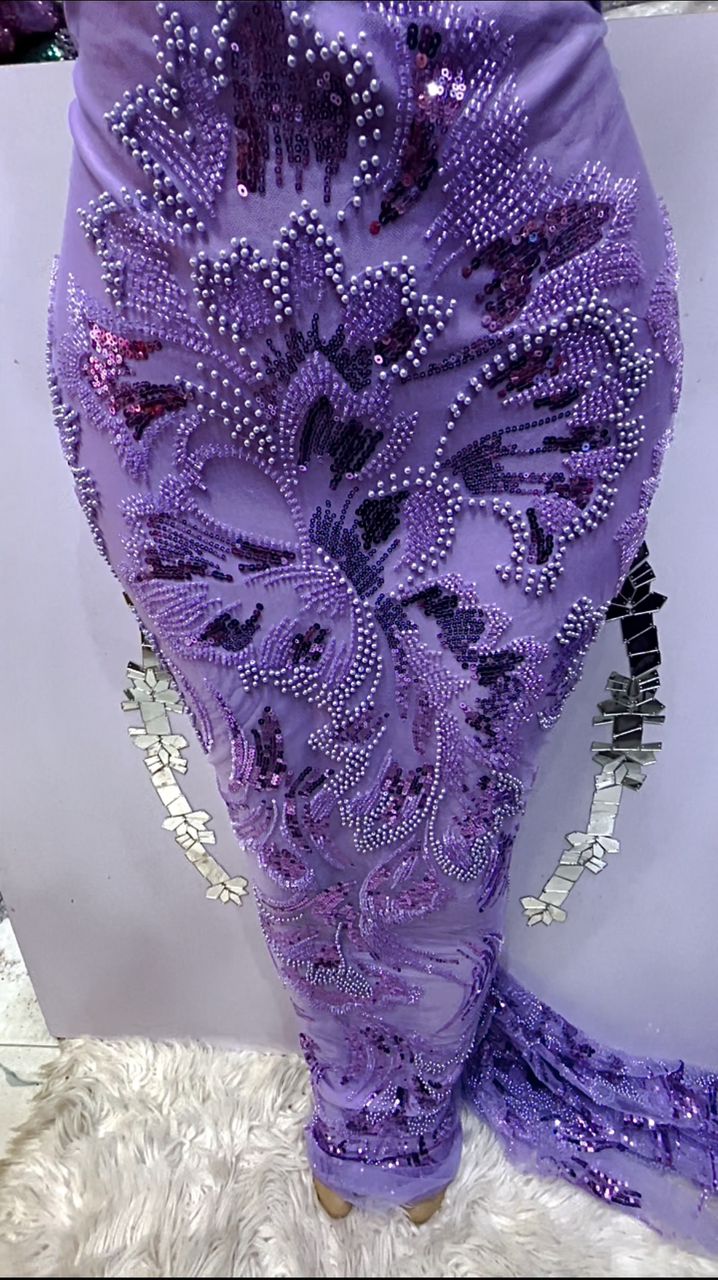 Temilola Lavender Embellished Lace Fabric - 5 Yards