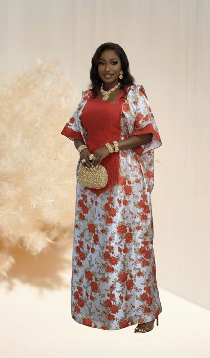 Amara Crimson Floral Luxe Boubou
