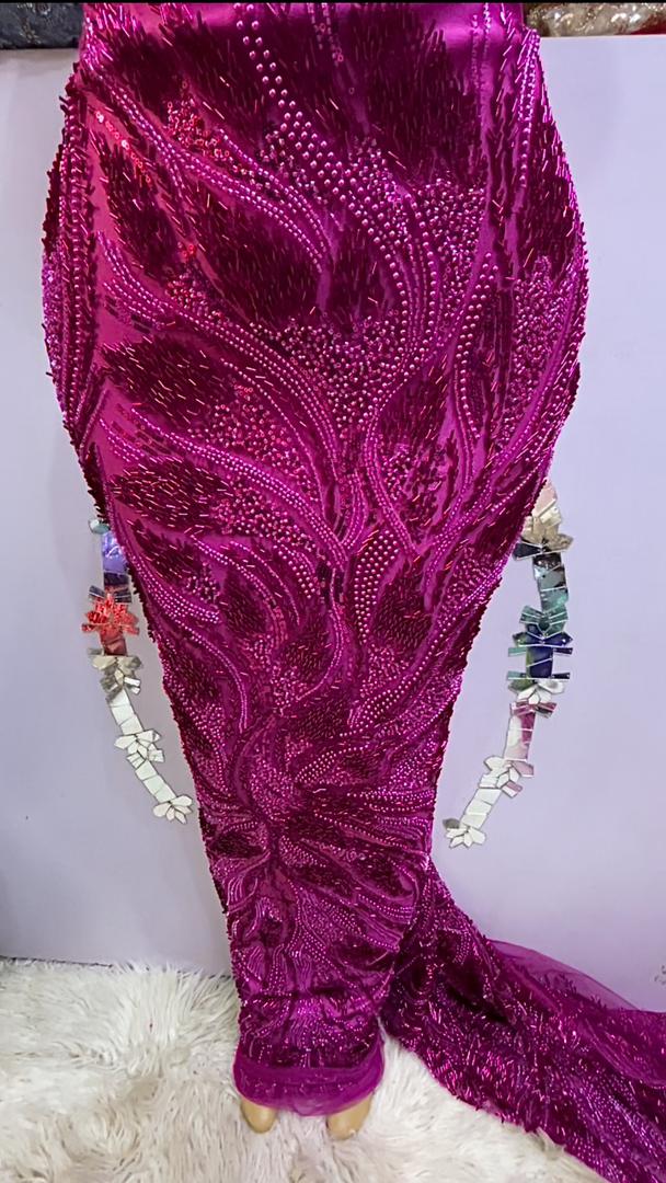 Fuschia Luxe Hand Beaded Lace - 5 yards