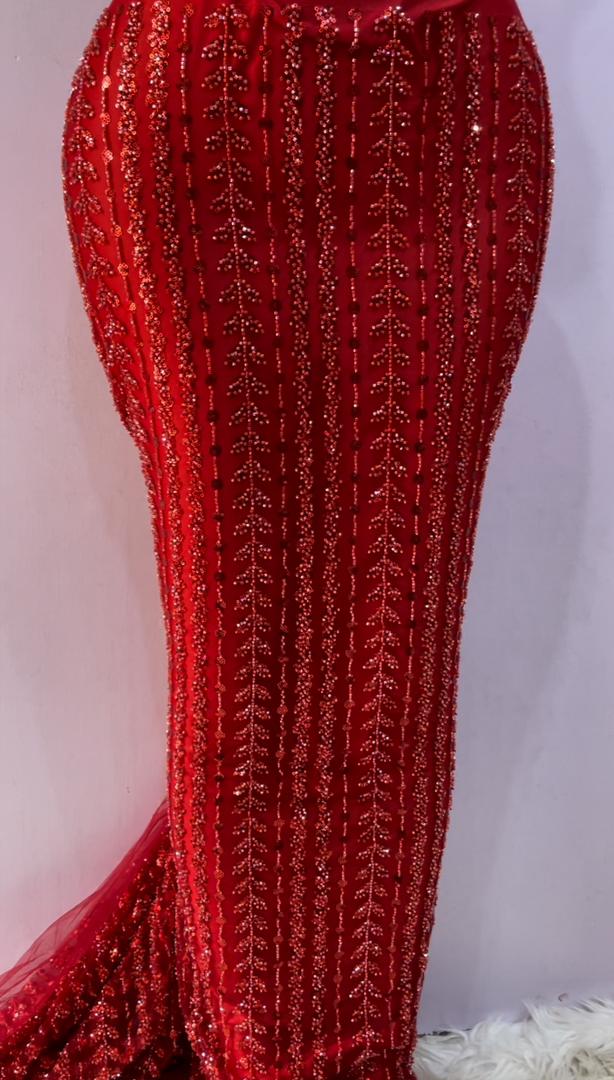 Red Luxe Glass-Beaded Lace - 5 yards