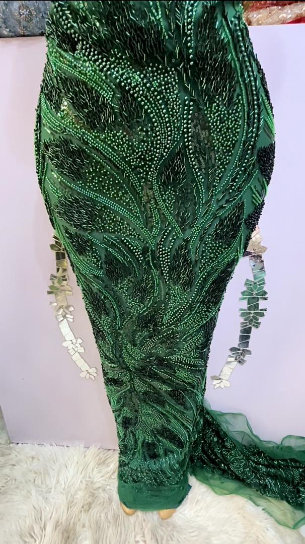 Emerald Luxe Hand Beaded Lace - 5 yards