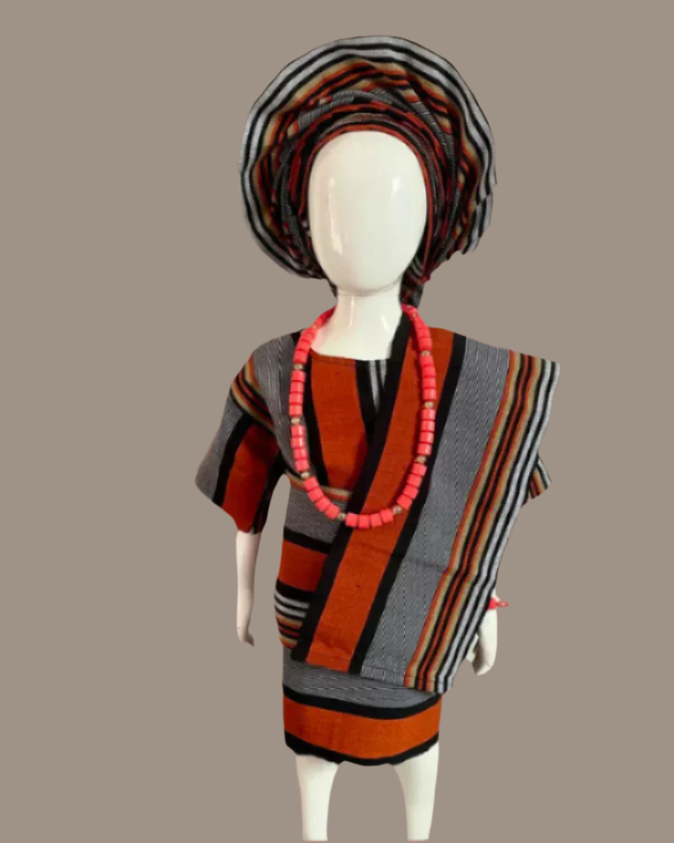 Apeke Girls' Asooke Traditional Set – Orange Multi