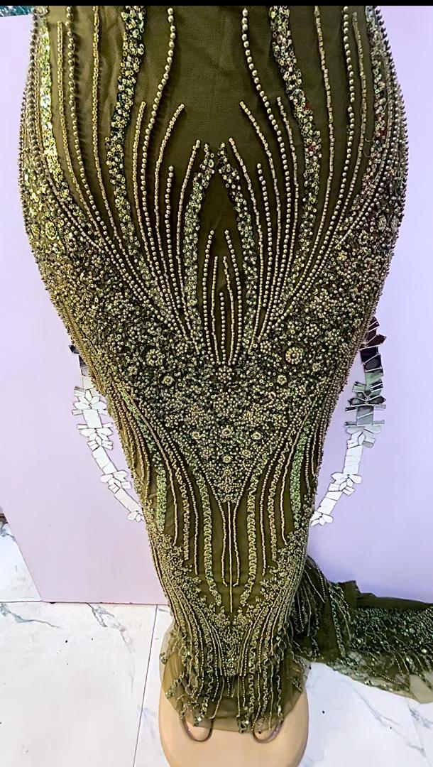 Green Hand Beaded Lace - 5 yards