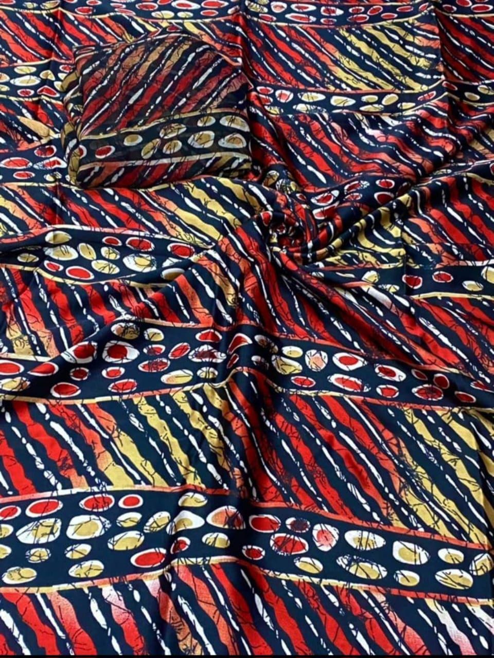 Red Silky soft fabric sold by the yard, Red adire silky satin fabric inspired print and chiffon 4 yards 60 length