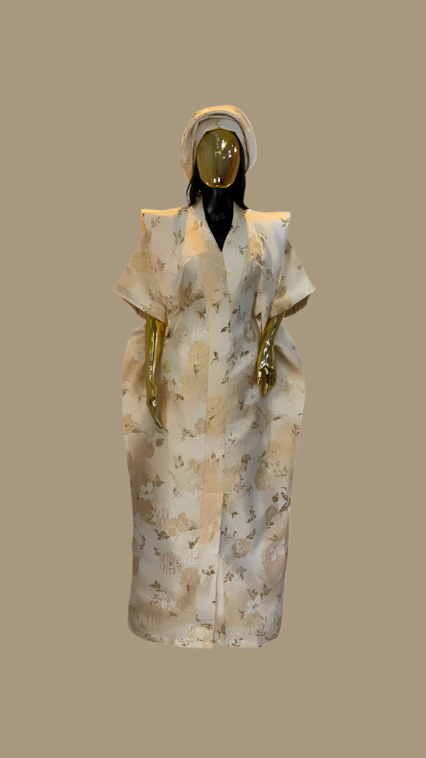 Gold & White Floral African Boubou | Danshiki | Kaftan | Jalabiya | Rich Aunty | Nigerian Dress| Party Dress | Boubou| African Dress |Madam