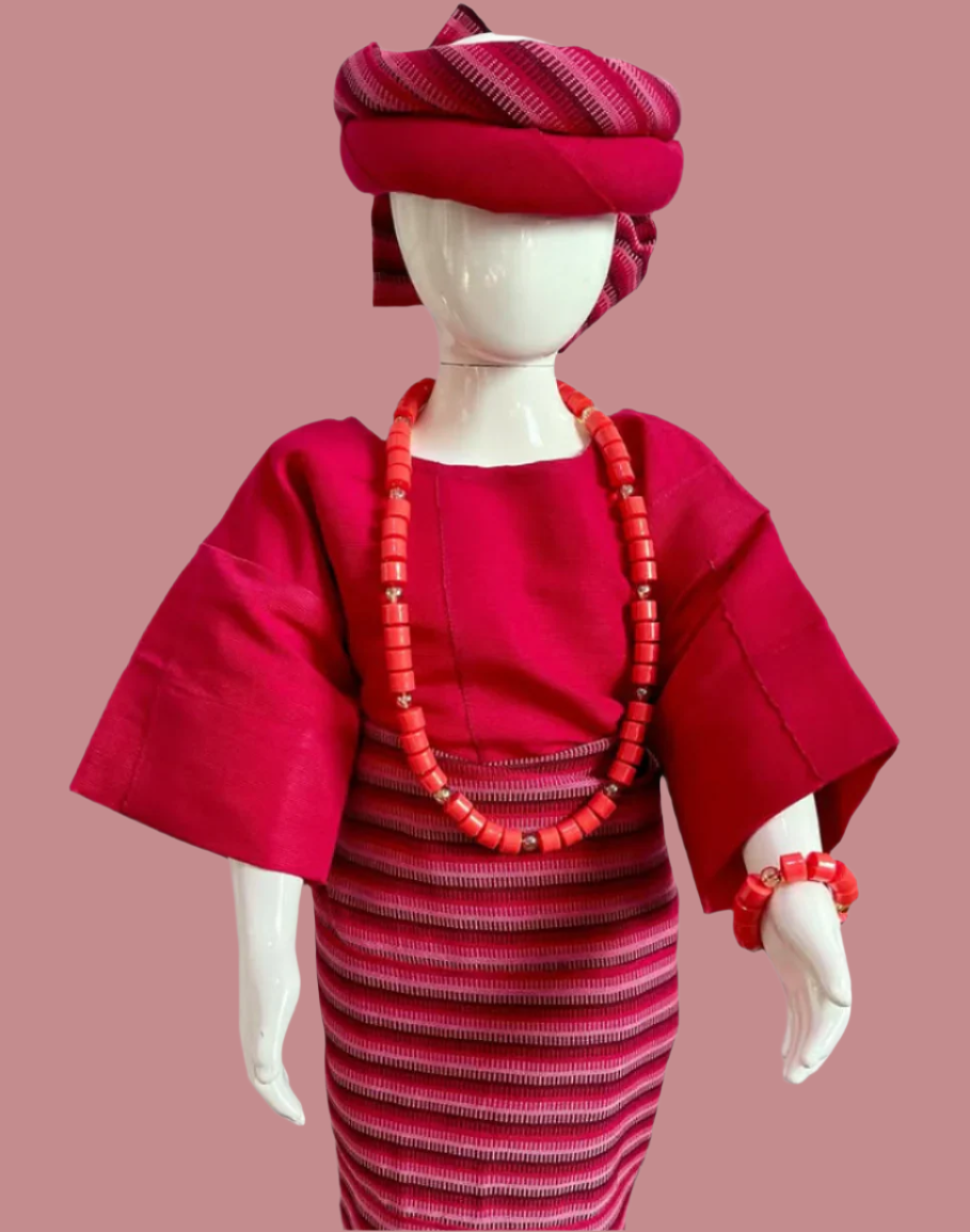 Apeke Girls' Asooke Traditional Set – Red Striped