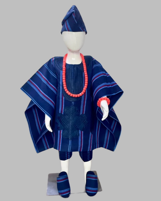 Oluwatobi Agbada Set – Striped Blue