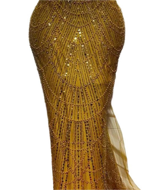 Mustard Beaded Lace - 5 Yards