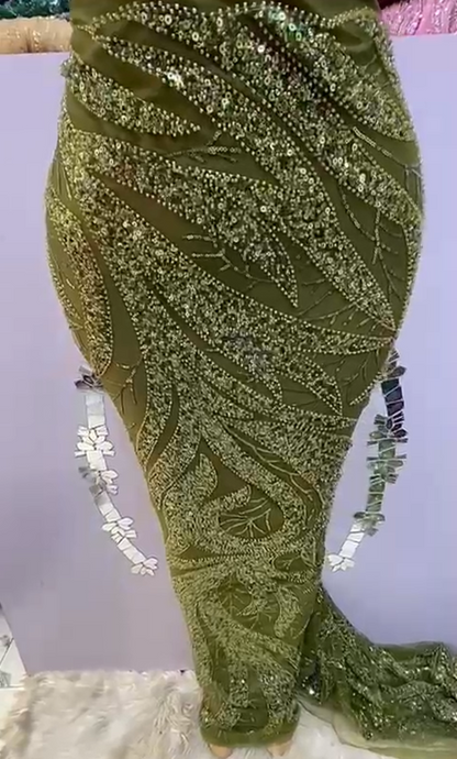 Green Beaded Lace - 5 yards