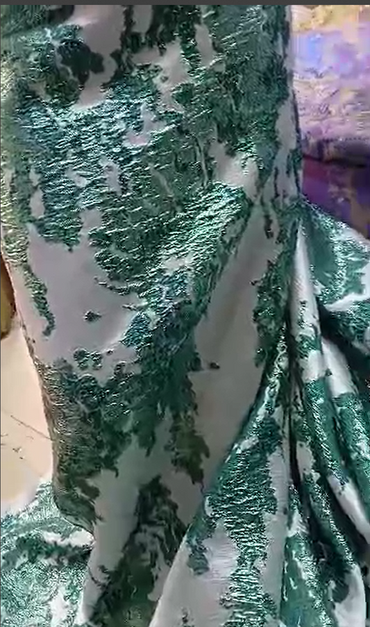 Floral Green Brocade Fabric
