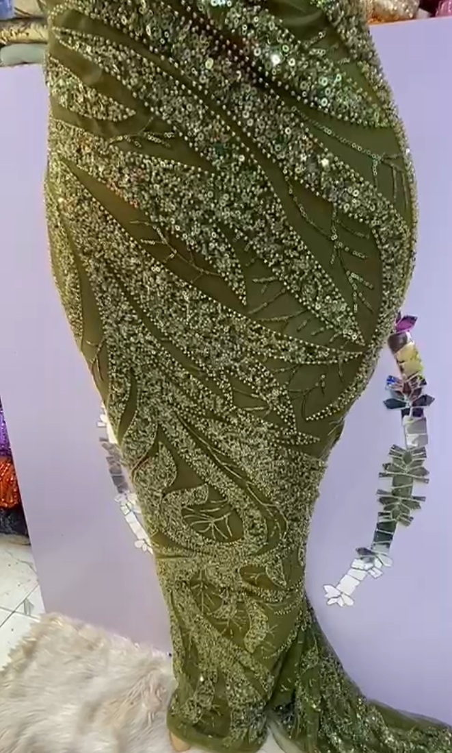 Green Beaded Lace - 5 yards