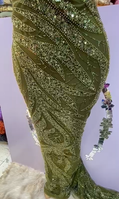 Green Beaded Lace - 5 yards