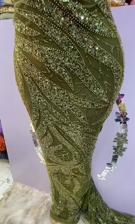 Green Beaded Lace - 5 yards