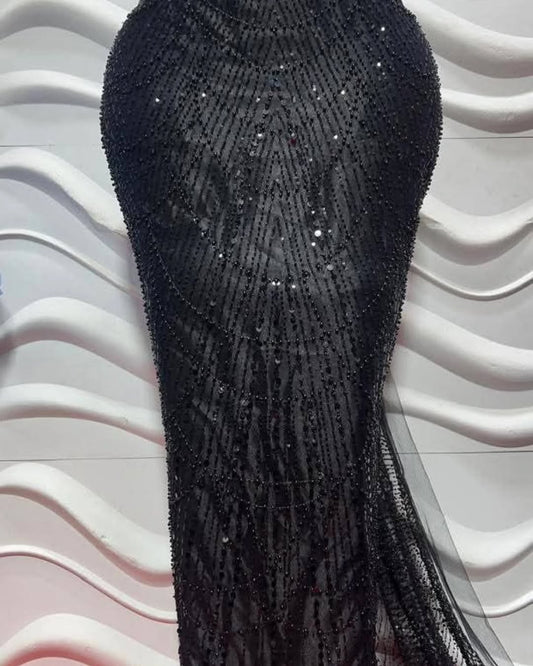Black Beaded Lace - 5 Yards