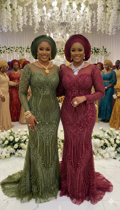 Green Hand Beaded Lace - 5 yards