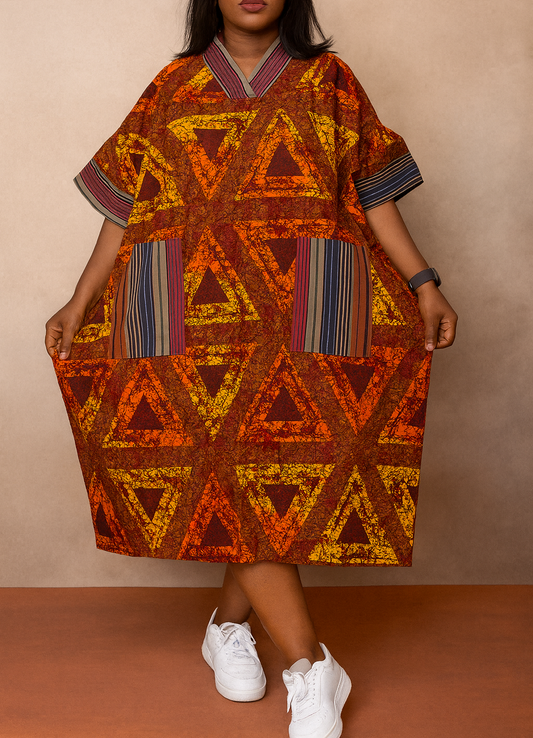 Atilola Ankara Dress - Orange Multi