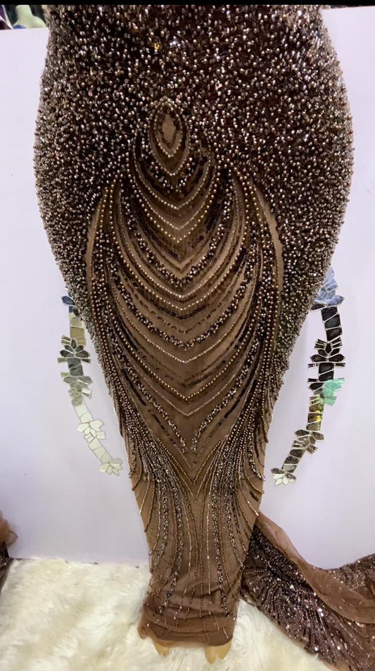 Brown Beaded Lace - 5 Yards