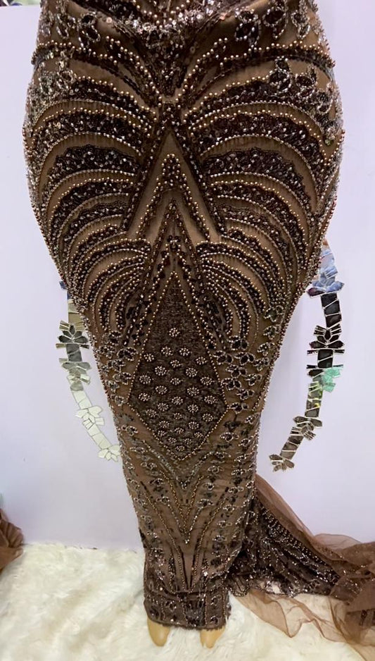 Brown Beaded Lace - 5 Yards