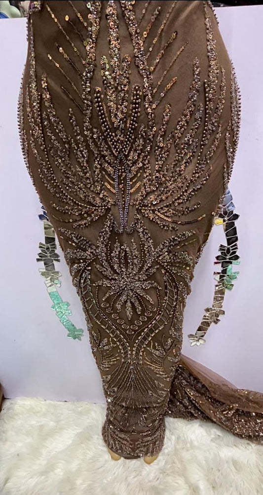 Brown Multi Beaded Lace - 5 Yards