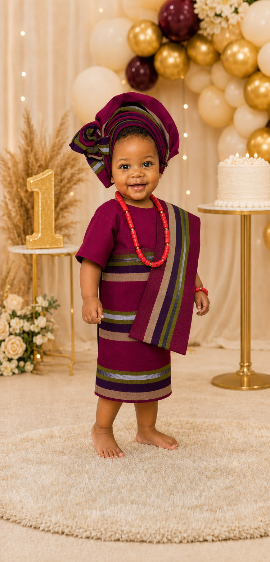 Temilade Burgundy Aso Oke Girls' Set