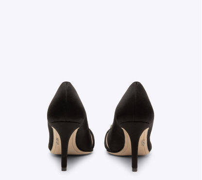 Rodo Black Satin Pumps with Jeweled Buckle