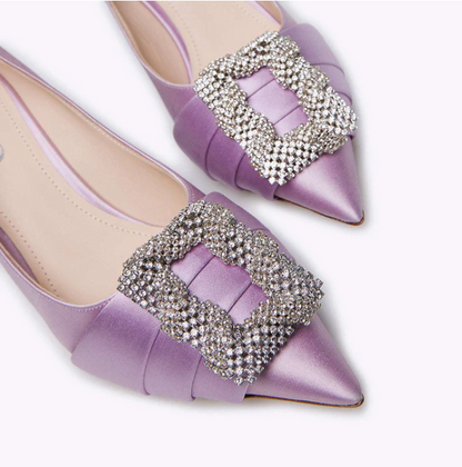 Rodo Lilac Satin Pump with Jeweled Buckle