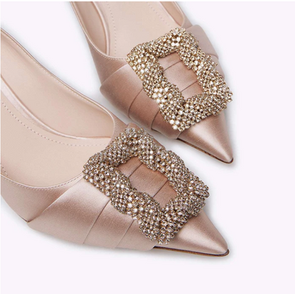 Rodo Blush Satin Pump with Jeweled Buckle