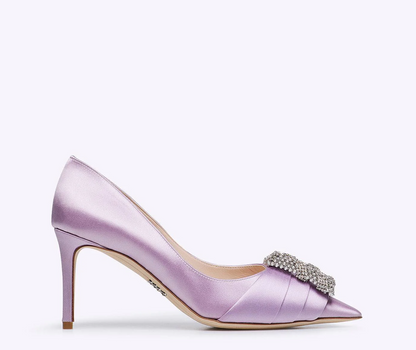 Rodo Lilac Satin Pump with Jeweled Buckle
