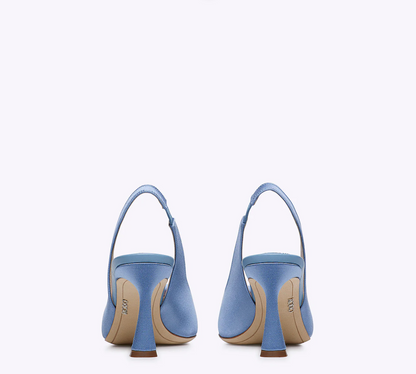 Rodo Blue Satin Slingback with Jeweled Buckle