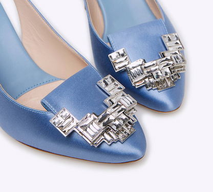 Rodo Blue Satin Slingback with Jeweled Buckle