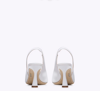 Rodo White Satin Slingback with Jeweled Buckle