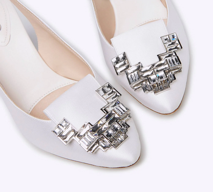 Rodo White Satin Slingback with Jeweled Buckle
