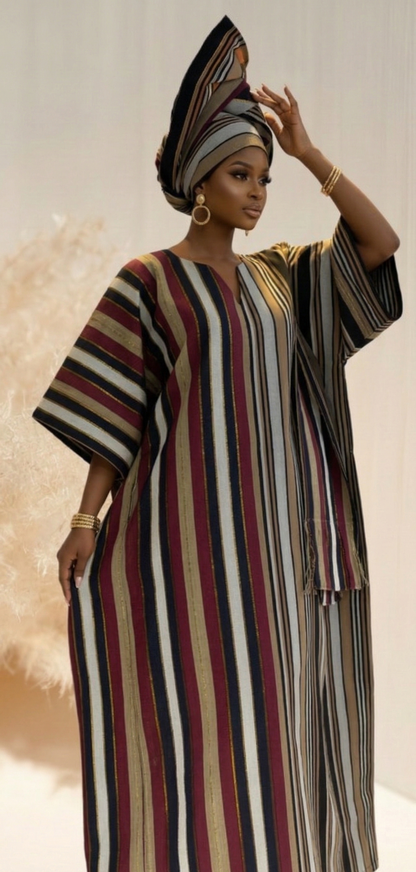 Robe Agbada Agbeke Aso Oke – Rayée