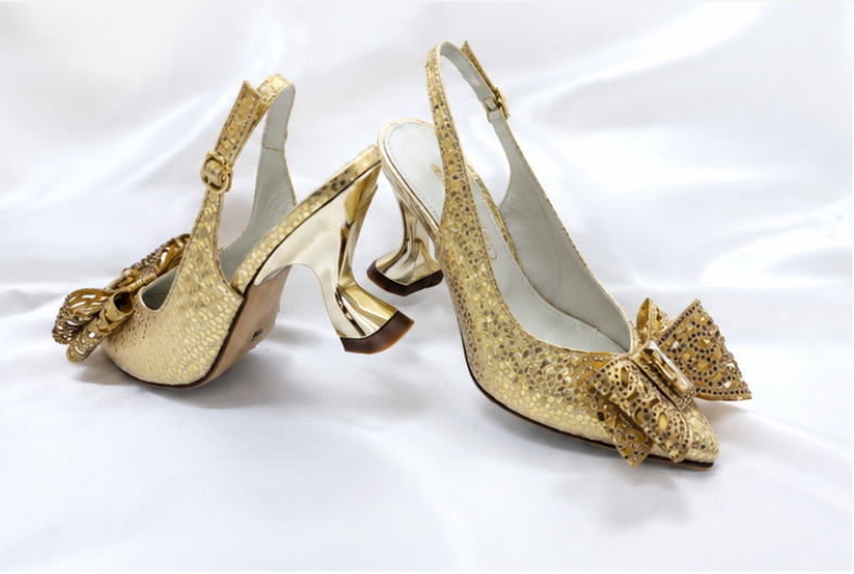 Nnena Golden Bow Luxe Shoe & Bag Set