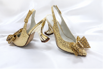 Nnena Golden Bow Luxe Shoe & Bag Set
