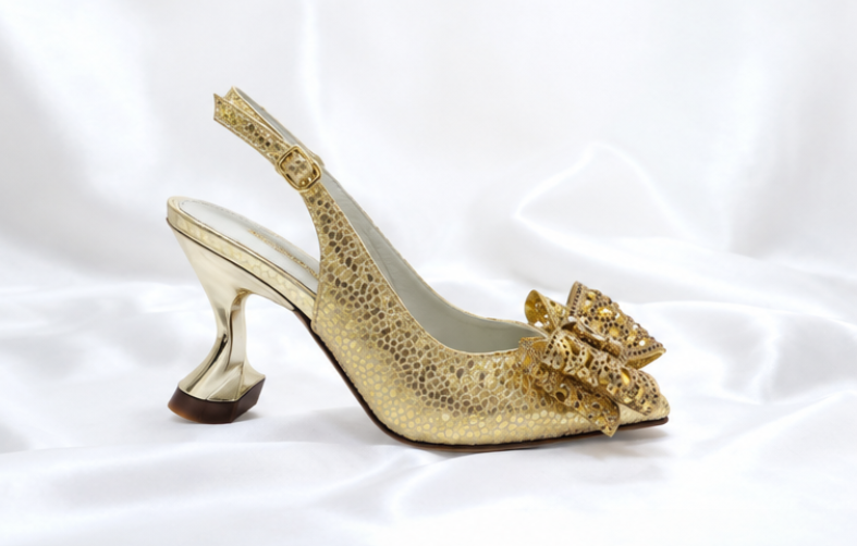 Nnena Golden Bow Luxe Shoe & Bag Set