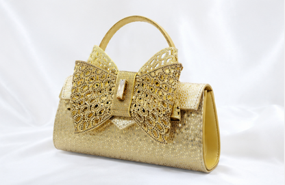 Nnena Golden Bow Luxe Shoe & Bag Set
