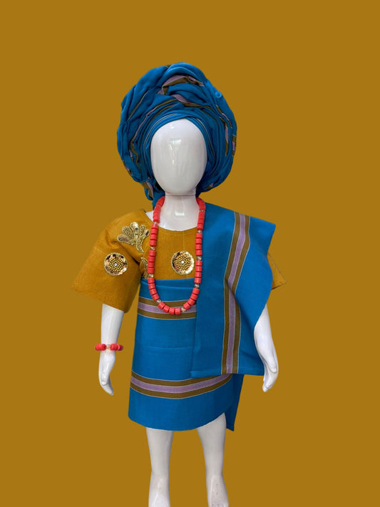 Apeke Girls' Asooke Traditional – Blue & Gold