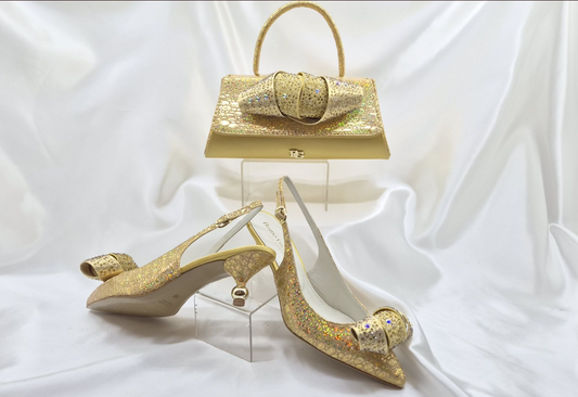 Tinuade Gold Rhinestone Shoe and Handbag Set