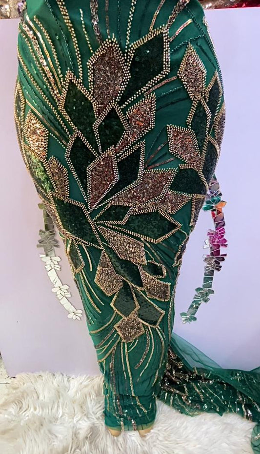 Emerald Green beaded african lace fabric for aso ebi wedding