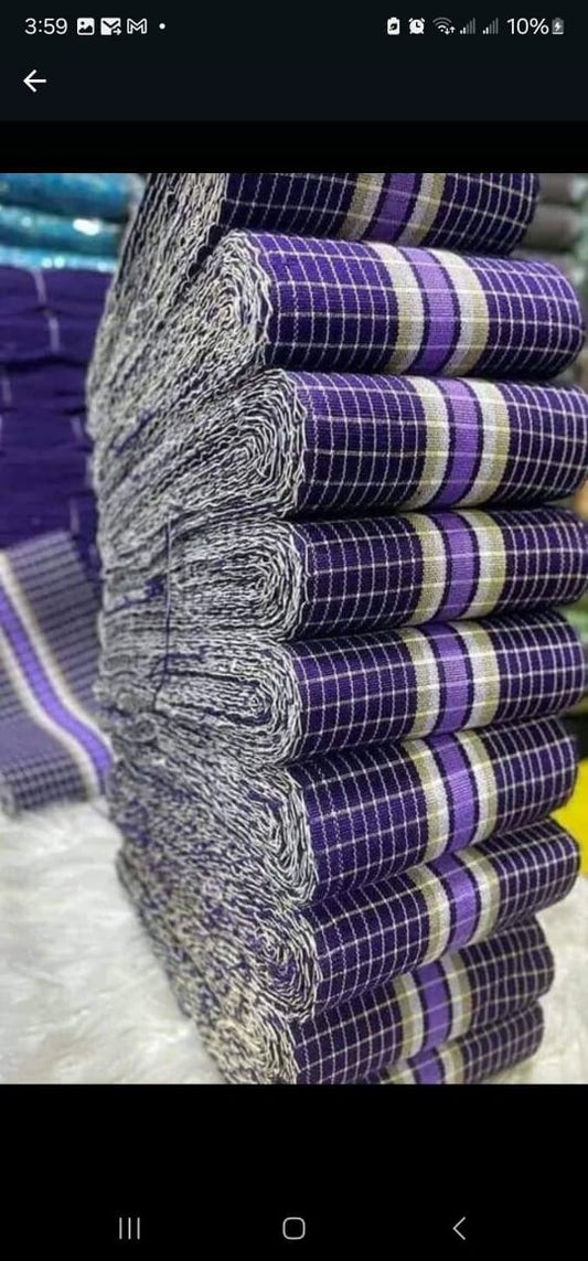 Vintage Cotton Aso Oke Bundle - Purple and White