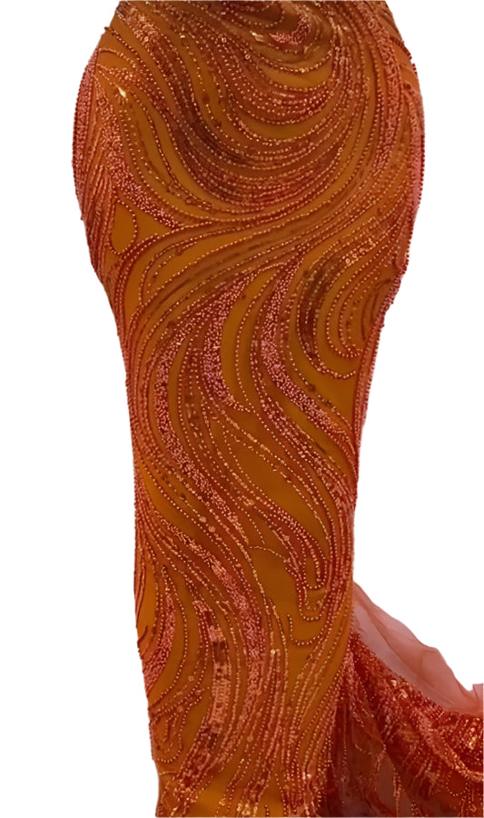 Orange Beaded Lace - 5 Yards