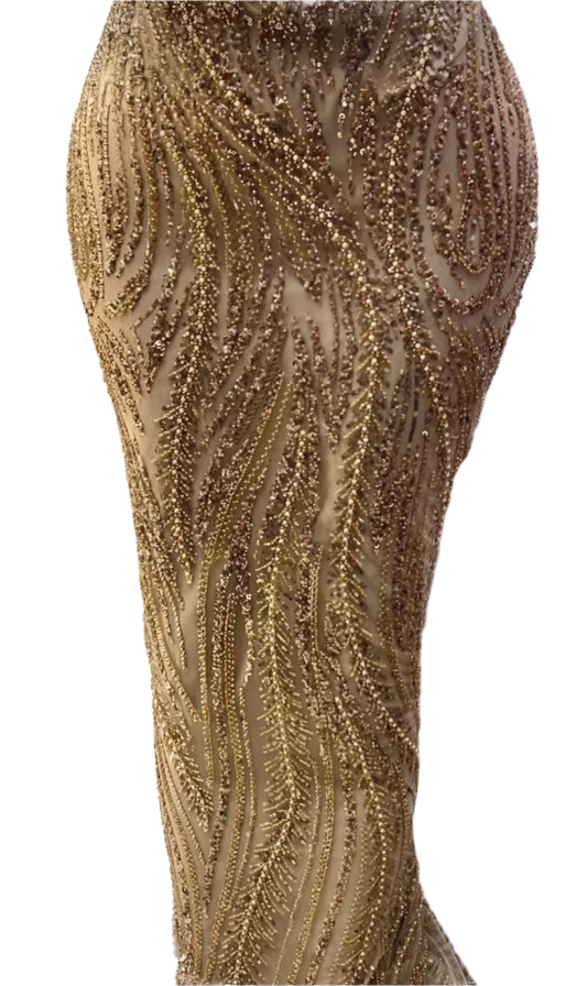 Brown Gold  Beaded Lace - 5 Yards